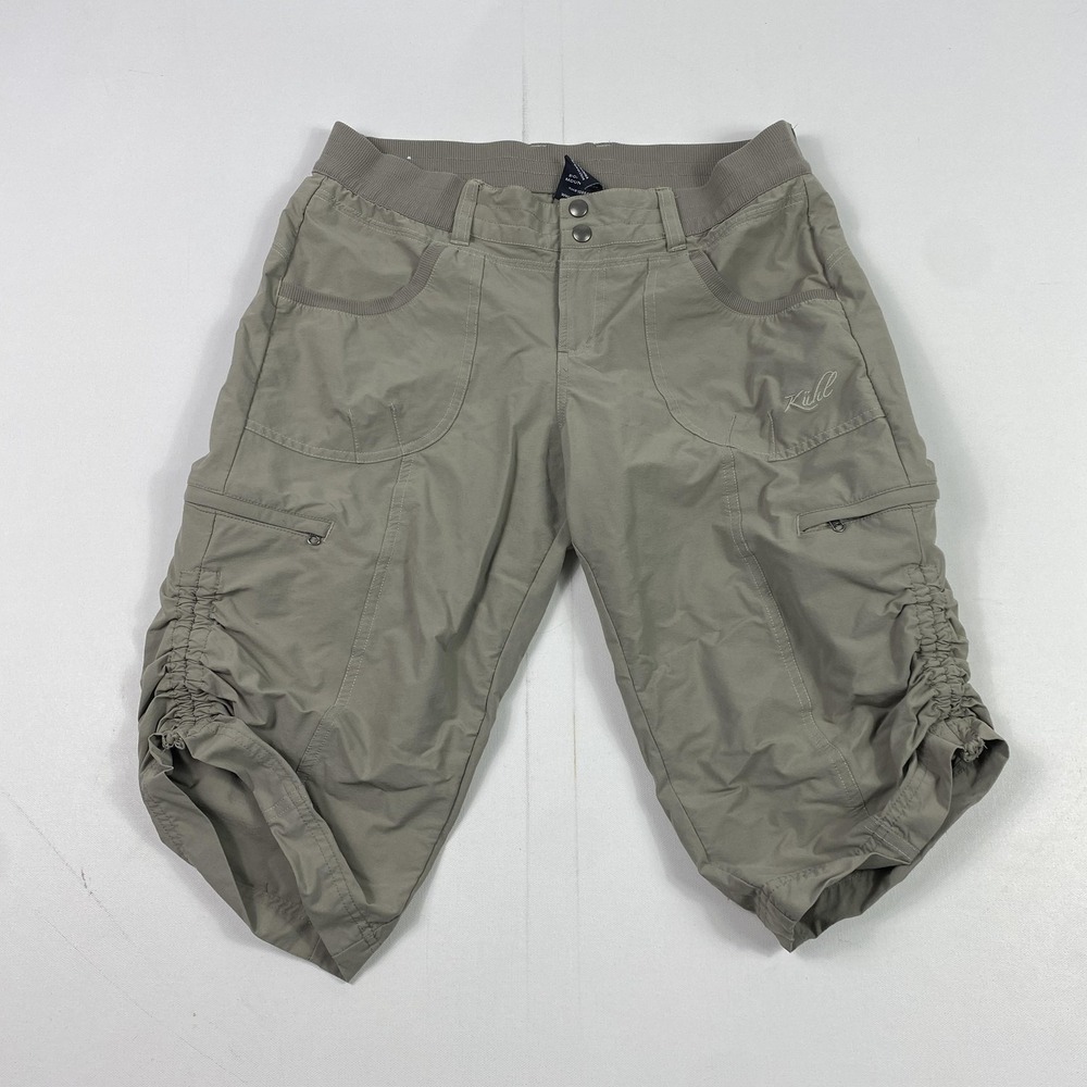 Kuhl Capri Pants Womens 8 Gray Stretch Nylon Drawstring Outdoor Hiking Ruched